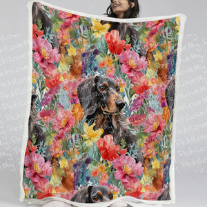 Botanical Beauty Black and Tan Dachshunds Soft Warm Fleece Blanket-Blanket-Blankets, Dachshund, Home Decor-11