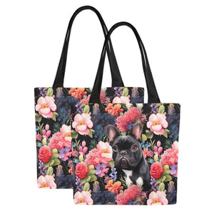 Botanical Beauty Black French Bulldog Large Canvas Tote Bags - Set of 2-Accessories-Accessories, Bags, French Bulldog-11