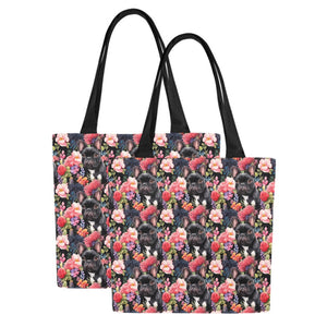 Botanical Beauty Black French Bulldog Large Canvas Tote Bags - Set of 2-Accessories-Accessories, Bags, French Bulldog-13