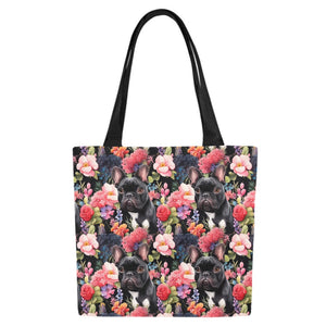 Botanical Beauty Black French Bulldog Large Canvas Tote Bags - Set of 2-Accessories-Accessories, Bags, French Bulldog-7