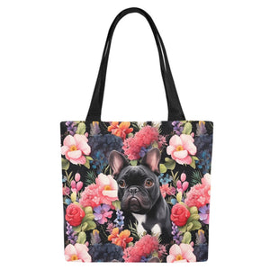 Botanical Beauty Black French Bulldog Large Canvas Tote Bags - Set of 2-Accessories-Accessories, Bags, French Bulldog-8