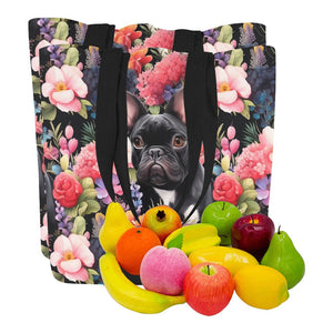Botanical Beauty Black French Bulldog Large Canvas Tote Bags - Set of 2-Accessories-Accessories, Bags, French Bulldog-9