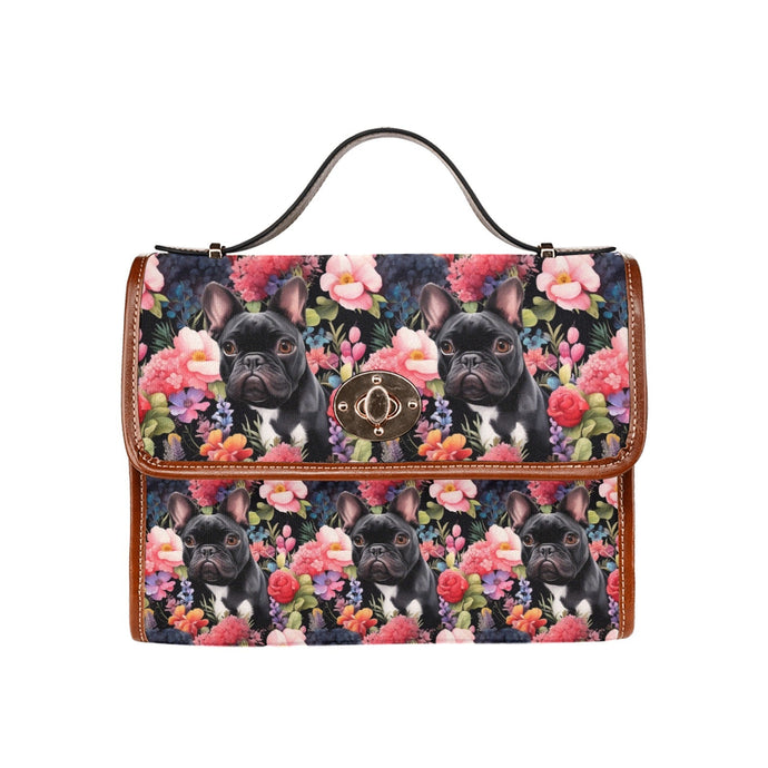 Botanical Beauty Black French Bulldog Satchel Bag Purse-Accessories-Accessories, Bags, French Bulldog, Purse-Black-ONE SIZE-1