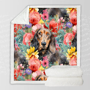 Botanical Beauty Chocolate and Tan Dachshunds Soft Warm Fleece Blanket-Blanket-Blankets, Dachshund, Home Decor-3