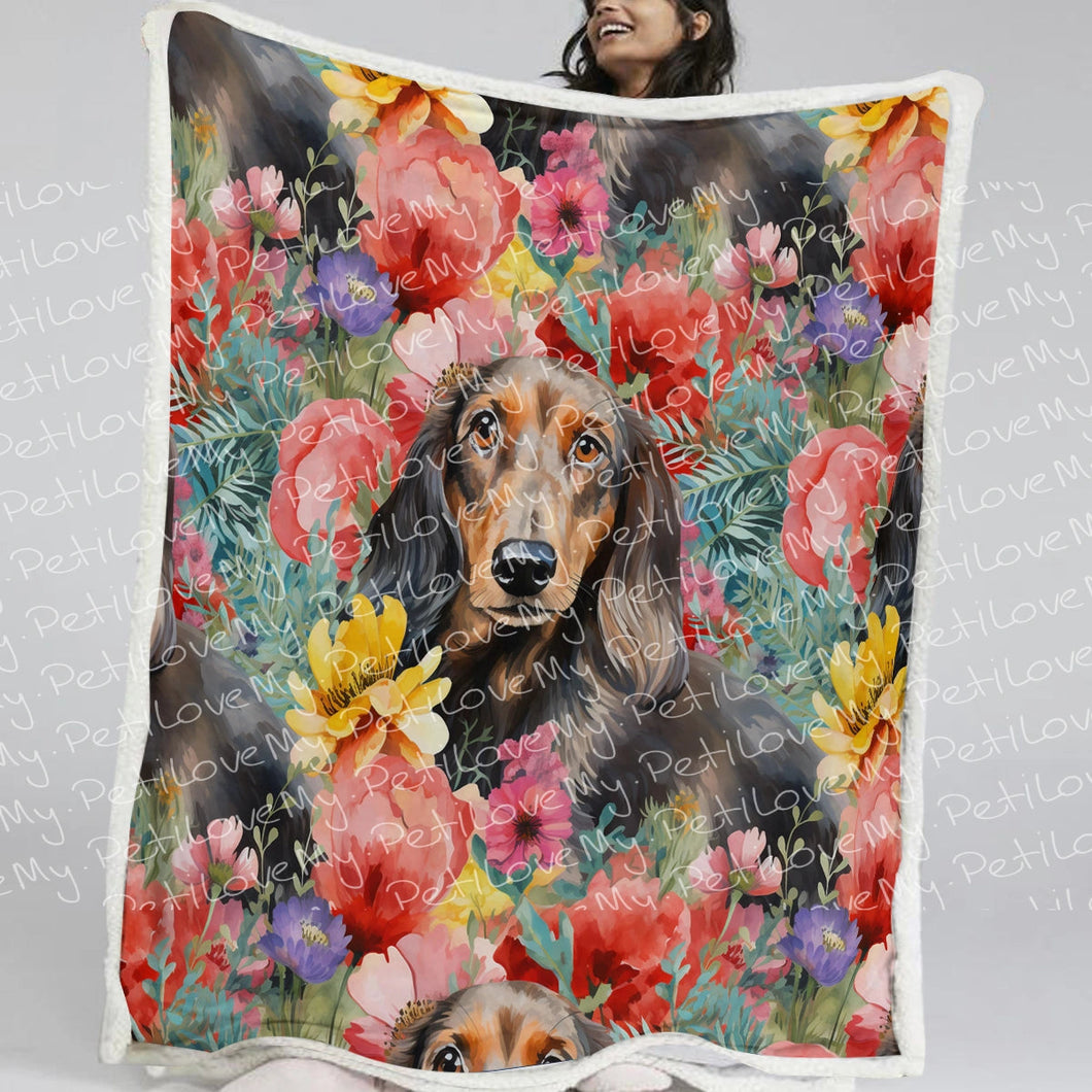 Botanical Beauty Chocolate and Tan Dachshunds Soft Warm Fleece Blanket-Blanket-Blankets, Dachshund, Home Decor-Small-1