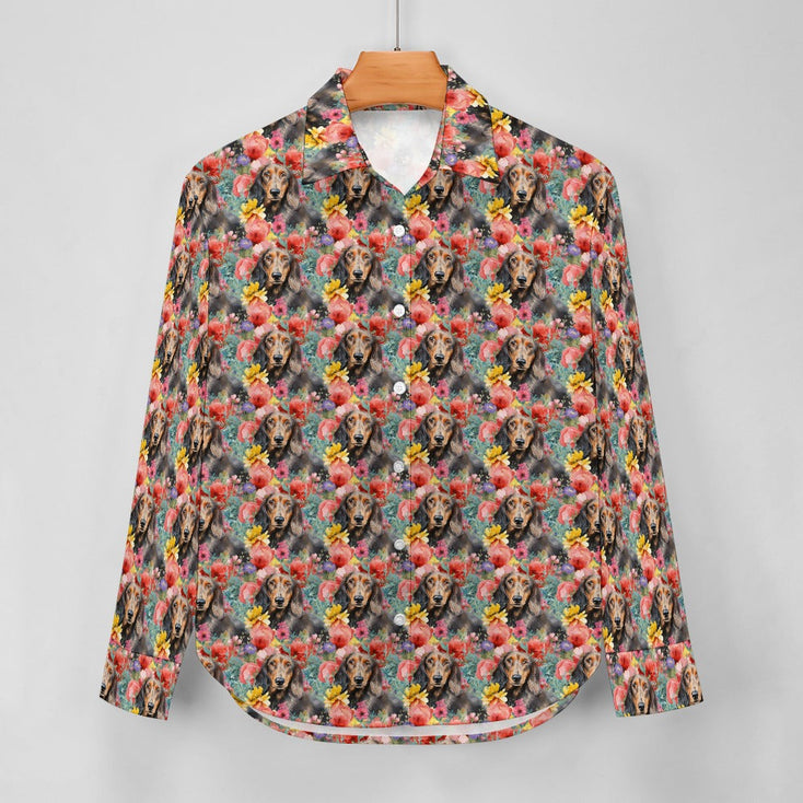 Botanical Beauty Chocolate and Tan Dachshunds Women's Shirt-Apparel-Apparel, Dachshund, Shirt-15