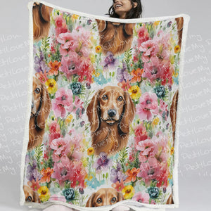 Botanical Beauty Chocolate Dachshunds Soft Warm Fleece Blanket-Blanket-Blankets, Dachshund, Home Decor-11