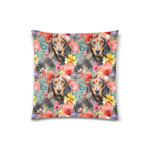 Botanical Beauty Chocolate Tan Dachshunds Throw Pillow Cover-White-ONESIZE-2
