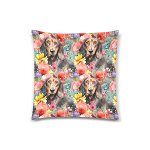 Botanical Beauty Chocolate Tan Dachshunds Throw Pillow Cover-White-ONESIZE-1