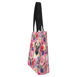 Botanical Beauty Pug Large Canvas Tote Bags - Set of 2-Accessories-Accessories, Bags, Pug-10