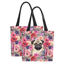 Load image into Gallery viewer, Botanical Beauty Pug Large Canvas Tote Bags - Set of 2-Accessories-Accessories, Bags, Pug-11