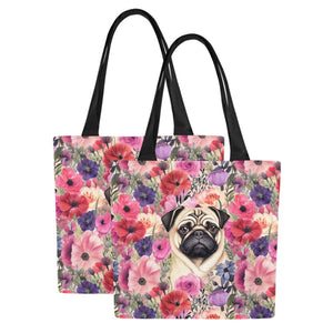 Botanical Beauty Pug Large Canvas Tote Bags - Set of 2-Accessories-Accessories, Bags, Pug-11