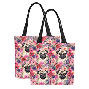 Botanical Beauty Pug Large Canvas Tote Bags - Set of 2-Accessories-Accessories, Bags, Pug-12