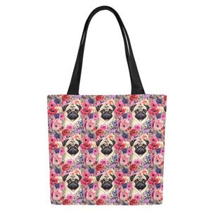 Botanical Beauty Pug Large Canvas Tote Bags - Set of 2-Accessories-Accessories, Bags, Pug-6