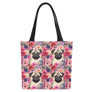 Botanical Beauty Pug Large Canvas Tote Bags - Set of 2-Accessories-Accessories, Bags, Pug-7
