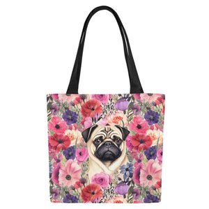 Botanical Beauty Pug Large Canvas Tote Bags - Set of 2-Accessories-Accessories, Bags, Pug-8