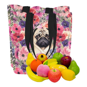 Botanical Beauty Pug Large Canvas Tote Bags - Set of 2-Accessories-Accessories, Bags, Pug-9