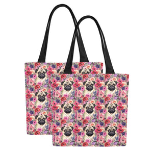 Botanical Beauty Pug Large Canvas Tote Bags - Set of 2-Accessories-Accessories, Bags, Pug-Maximum Pugs-Set of 2-3