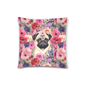 Botanical Beauty Pug Throw Pillow Cover-Cushion Cover-Home Decor, Pillows, Pug-White1-ONESIZE-2