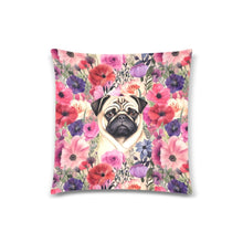 Load image into Gallery viewer, Botanical Beauty Pug Throw Pillow Cover-Cushion Cover-Home Decor, Pillows, Pug-White1-ONESIZE-1