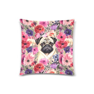 Botanical Beauty Pug Throw Pillow Cover-Cushion Cover-Home Decor, Pillows, Pug-White1-ONESIZE-1