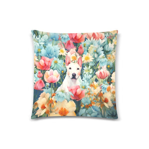 Botanical Beauty White Bull Terrier Throw Pillow Cover-Cushion Cover-Bull Terrier, Home Decor, Pillows-White-ONESIZE-2