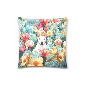 Botanical Beauty White Bull Terrier Throw Pillow Cover-Cushion Cover-Bull Terrier, Home Decor, Pillows-White-ONESIZE-1