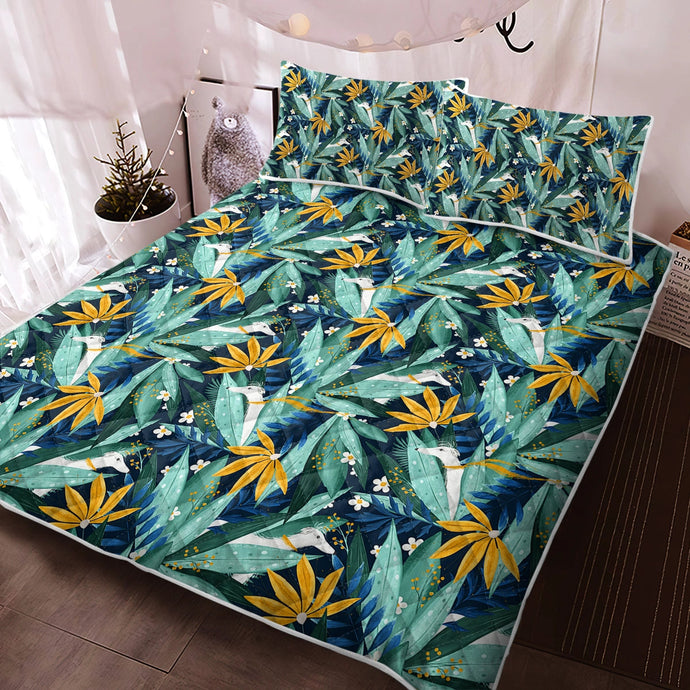 Botanical Elegance Whippet Greyhounds Quilted Blanket or Bedding Set-Bedding-Bedding, Blankets, Greyhound, Home Decor, Whippet-Midnight Blue-Only Quilt-Twin-1