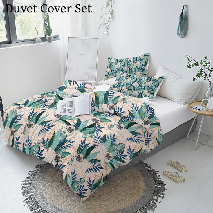 Botanical Pug Bliss Bedding Set - Comforter or Duvet Cover-Bedding-Bedding, Blankets, Home Decor, Pug-5