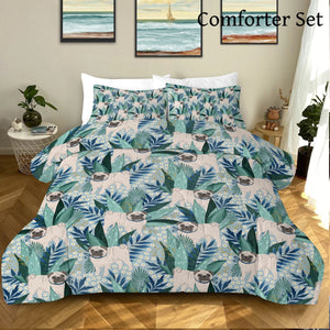 Botanical Pug Bliss Bedding Set - Comforter or Duvet Cover-Bedding-Bedding, Blankets, Home Decor, Pug-Light Blue-Comforter (with filling) + 2 Pillowcases-Twin-12