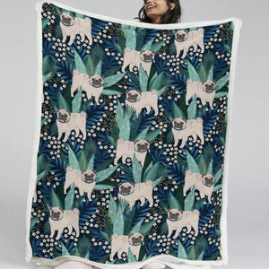 Botanical Pug Bliss Soft Warm Fleece Blanket - 5 Colors-Blanket-Bedding, Blankets, Home Decor, Pug-12