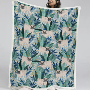 Botanical Pug Bliss Soft Warm Fleece Blanket - 5 Colors-Blanket-Bedding, Blankets, Home Decor, Pug-18