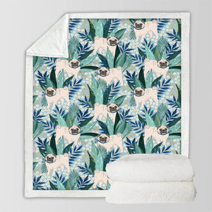 Botanical Pug Bliss Soft Warm Fleece Blanket - 5 Colors-Blanket-Bedding, Blankets, Home Decor, Pug-19