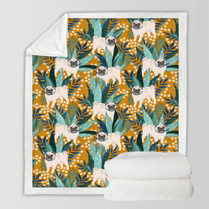 Botanical Pug Bliss Soft Warm Fleece Blanket - 5 Colors-Blanket-Bedding, Blankets, Home Decor, Pug-21