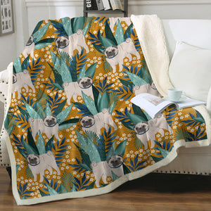 Botanical Pug Bliss Soft Warm Fleece Blanket - 5 Colors-Blanket-Bedding, Blankets, Home Decor, Pug-Deep Mustard-Small-5