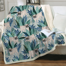 Load image into Gallery viewer, Botanical Pug Bliss Soft Warm Fleece Blanket - 5 Colors-Blanket-Bedding, Blankets, Home Decor, Pug-Light Blue-Small-4