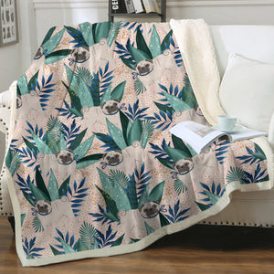 Botanical Pug Bliss Soft Warm Fleece Blanket - 5 Colors-Blanket-Bedding, Blankets, Home Decor, Pug-Soft Pink-Small-3
