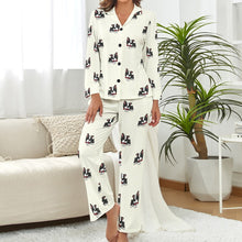 Load image into Gallery viewer, Bow Tie Boston Terrier Love Pajamas Set for Women-Ivory White-XS-2
