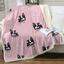 Load image into Gallery viewer, Bow Tie Boston Terrier Love Soft Warm Fleece Blanket-Blanket-Blankets, Boston Terrier, Home Decor-Soft Pink-Small-2
