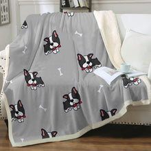 Load image into Gallery viewer, Bow Tie Boston Terrier Love Soft Warm Fleece Blanket-Blanket-Blankets, Boston Terrier, Home Decor-Warm Gray-Small-3
