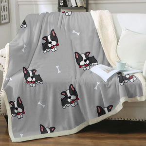 Bow Tie Boston Terrier Love Soft Warm Fleece Blanket-Blanket-Blankets, Boston Terrier, Home Decor-Warm Gray-Small-3