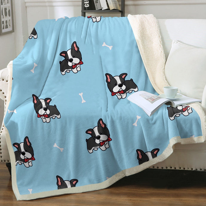 Bow Tie Boston Terrier Love Soft Warm Fleece Blanket-Blanket-Blankets, Boston Terrier, Home Decor-Sky Blue-Small-1