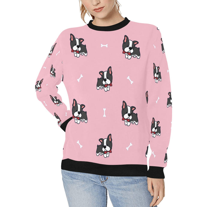 Bow Tie Boston Terrier Love Women's Sweatshirt-Apparel-Apparel, Boston Terrier, Sweatshirt-Pink-XS-1