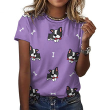 Load image into Gallery viewer, Bow Tie Boston Terriers All Over Print Women&#39;s Cotton T-Shirt - 4 Colors-Apparel-Apparel, Boston Terrier, Shirt, T Shirt-16