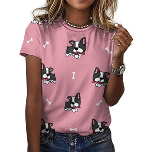 Bow Tie Boston Terriers All Over Print Women's Cotton T-Shirt - 4 Colors-Apparel-Apparel, Boston Terrier, Shirt, T Shirt-18