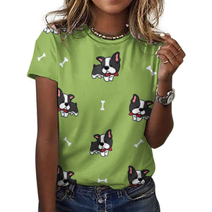 Bow Tie Boston Terriers All Over Print Women's Cotton T-Shirt - 4 Colors-Apparel-Apparel, Boston Terrier, Shirt, T Shirt-19
