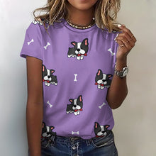 Load image into Gallery viewer, Bow Tie Boston Terriers All Over Print Women&#39;s Cotton T-Shirt - 4 Colors-Apparel-Apparel, Boston Terrier, Shirt, T Shirt-Purple-2XS-2