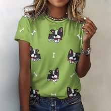 Load image into Gallery viewer, Bow Tie Boston Terriers All Over Print Women&#39;s Cotton T-Shirt - 4 Colors-Apparel-Apparel, Boston Terrier, Shirt, T Shirt-Green-2XS-4