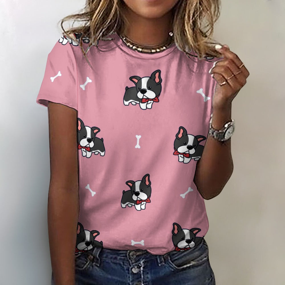 Bow Tie Boston Terriers All Over Print Women's Cotton T-Shirt - 4 Colors-Apparel-Apparel, Boston Terrier, Shirt, T Shirt-Pink-2XS-1