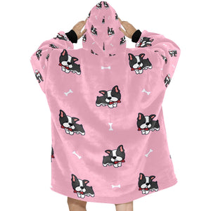 Bow Tie Boston Terriers Blanket Hoodie for Women-Apparel-Apparel, Blankets-3